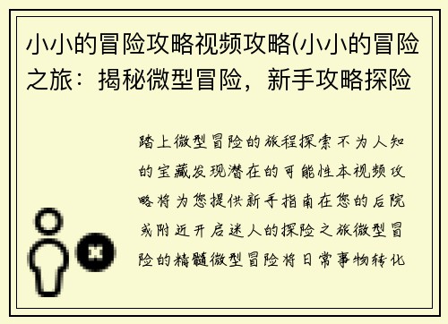 小小的冒险攻略视频攻略(小小的冒险之旅：揭秘微型冒险，新手攻略探险路)